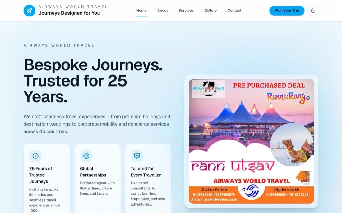 Airways World Travel website built by BuildWise Webs