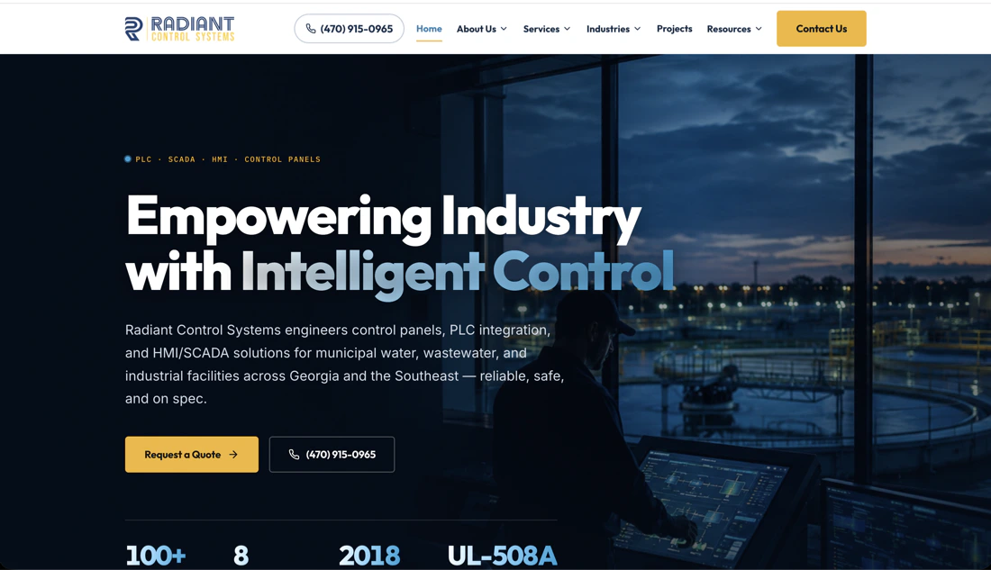 Radiant Control Systems website built by BuildWise Webs